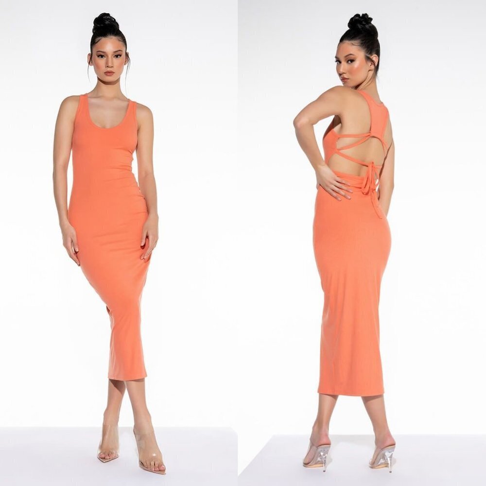 AKIRA Orange Take It Or Leave It Maxi Dress With Open Back Size M